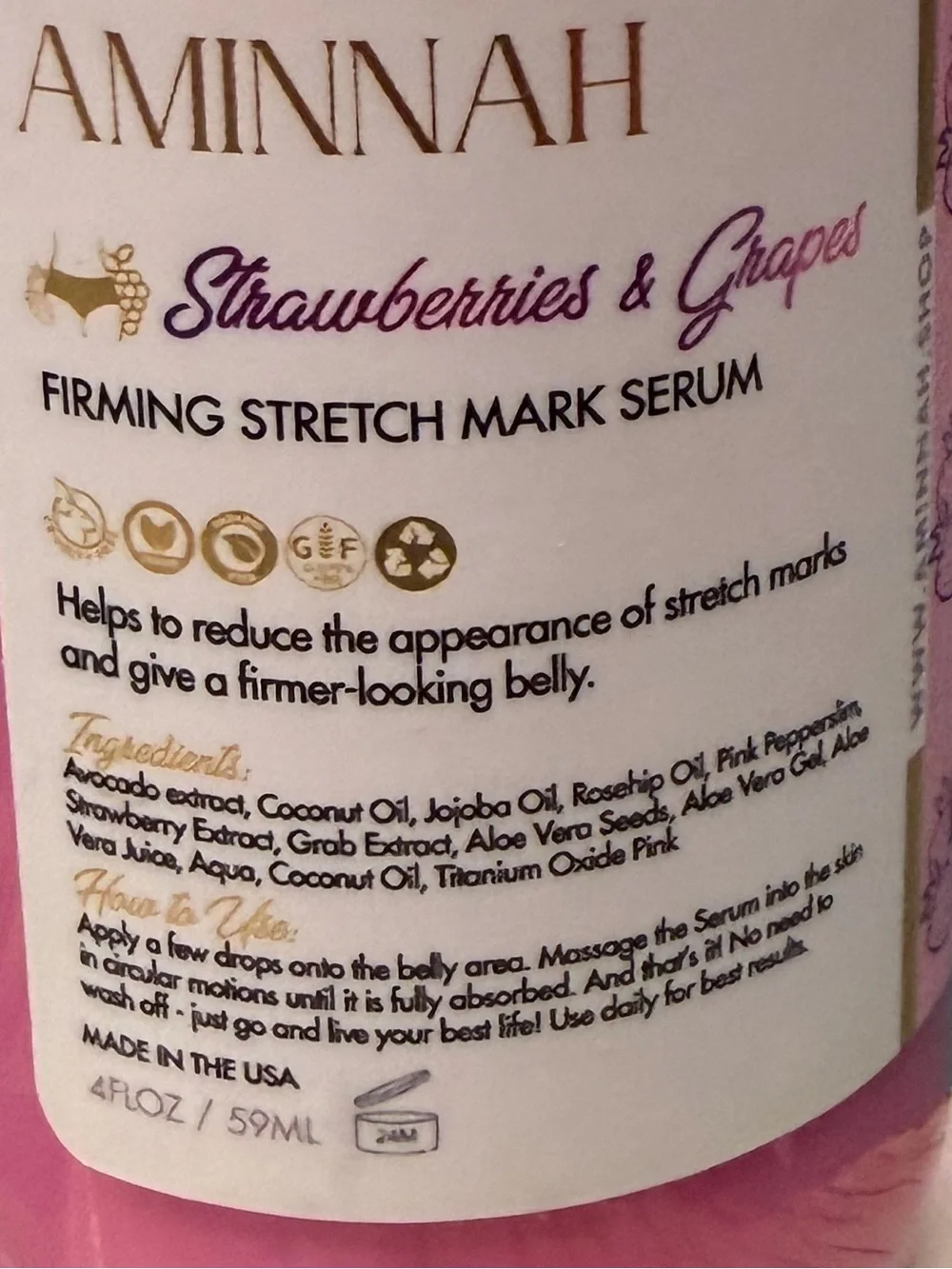 Aminnah Strawberries & Grapes Firming Stretch Mark Serum 4 oz Handmade